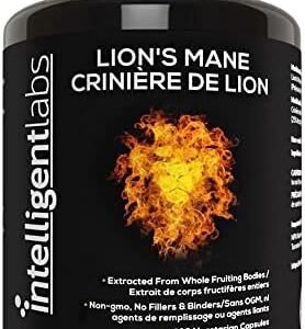 Lion’s Mane Mushroom Capsules by Intelligent Labs, Extracted from The Fruiting Bodies of Hericium Erinaceus, Minimum 25% Beta Glucans, No Grain Fillers, 2-Month Supply