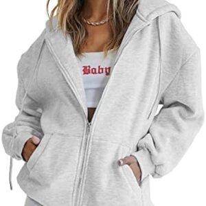 Jhsnjnr Women's Zip Up Hoodies Oversized Sweatshirt with Pocket Casual Long Sleeve Fall Jackets