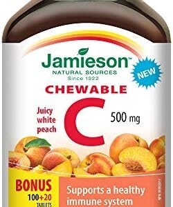Jamieson Chewable Vitamin C 500 mg - White Juicy Peach Flavour, 120 Count (Pack of 1)