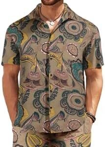 COOFANDY Men's Hawaiian Shirt and Short Set Flower 2-pieces Beach Outfit with Bucket Hats