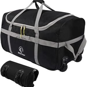 REDCAMP Foldable Duffle Bag with Wheels 85L/120L/140L, 1680D Oxford Collapsible Large Duffel Bag with Rollers for Camping Travel Gear, Black