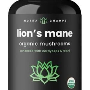 Organic Lions Mane Supplement 1350mg | 10:1 Lions Mane Extract 135mg Per Capsule Enhanced with Cordyceps & Reishi Mushroom | 120 Vegan Capsules | Supports Mental Clarity, Memory, Focus & Immune System