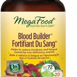 MegaFood Iron Supplements Multivitamins for Women 72 Blood Builder Iron Pills Tablets with Vitamin C Vitamin B12 Folate Rice Beets Root Fatigue Anemia Hair Loss Iron & Ferritin Deficiency