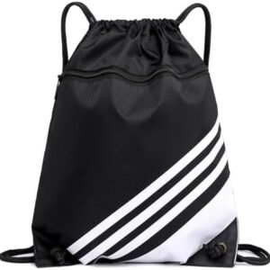 Drawstring Backpack Bag Water Resistant Gym String Sackpack with Zipper, Gym Sports Bag for Women Men, Lightweight and Large Capacity Cinch Backpack for Outdoor Travel Hiking