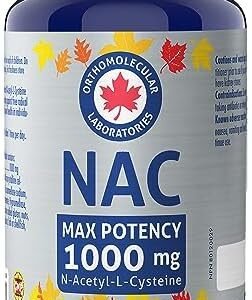 NAC 1000mg - N-Acetyl-L-Cysteine Bonus Size 125 Tablets (90+35 Free) - Orthomolecular Laboratories (Canada) - Research Based Advanced Formulas