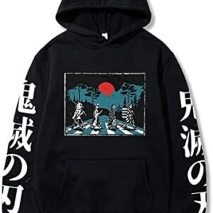 Ficlwigkis Anime Hoodie Men's Tanjiro Hoodie Sweatshirt Pullover Anime Hoodied Lightweight Sweatshirt for Youth and Adult