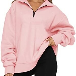 KINGFEN Womens Solid Color Fleece Workout Pullover Quarter Zip Sweatshirt Long Sleeve Sweater Fall Clothes