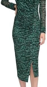 Calvin Klein Womens Pull on Printed Gathered Mesh Knit Dress
