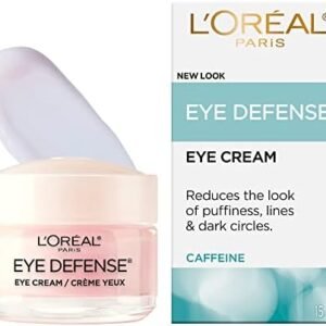 L’Oréal Paris Eye Defense, Caffeine Eye Cream, with Hyaluronic Acid and Caffeine to Reduce look of Under Eye Wrinkles and Reduce Appearance of Puffiness, For Sensitive Skin, 15ml