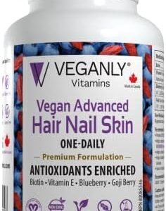 VEGANLY Vitamins - Vegan Advanced Hair Nail Skin One-Daily, 90 Veggie Capsules - Enriched Antioxidant Supplement - Improve Hair, Improve Skin Health and Nail Health - Plant Based with Biotin & Natural Superfood (NPN80085546)