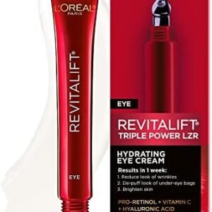L’Oréal Paris Eye Cream, with Hyaluronic Acid, Vitamin C, Pro Retinol to Reduce Look of Wrinkles and Under-Eye Bags, Revitalift Triple Power LZR, Skincare, 15ml