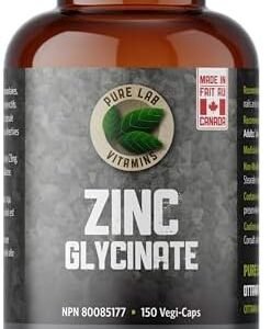Pure Lab Vitamins - Zinc Glycinate, 150 Capsules - Vegan Zinc Mineral Supplement - Amino Acid Salt for Hair Nail and Skin Vitamins - Zinc Supplement for Men & Women-Immune System Support-Zinc Capsules