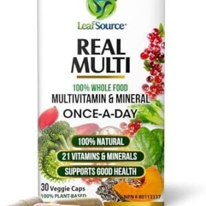 Leafsource Real Multi Vitamins & Minerals Capsules, 21 Organic Sourced, Whole Food Real Fruits & Veggies Supplements, Vegan, Enhanced Well-being Naturally A REAL Natural Multivitamin and Multi-Mineral with cofactors intact, Syntetic vitamins can't do that, only the REAL MULTI can (30 Counts)
