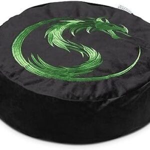 Peaceful Dragon Meditation Cushion (16” x 5”) & Professional 1hr Video Meditation Course, Zafu, Tibetan Meditation Cushion, Meditation Pillow, Buckwheat Pillow, Yoga Pillow