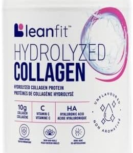 LEANFIT HYDROLYZED COLLAGEN™ Unflavoured – 10g Grass-Fed Bovine Collagen (Type I, III) + Vitamin C + Hyaluronic Acid Per Serving, 98 Servings, 1kg Tub for healthy skin, hair, bones, joints & immunity