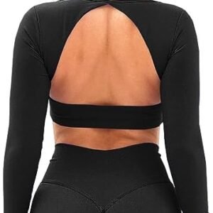 Navneet Workout Crop Tops for Women Long Sleeve Tops Gym Clothes Backless Top Sport Femme Yoga Shirt Active Wear