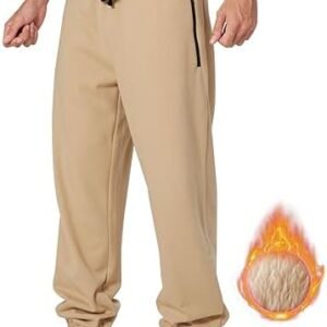 MAGISDU Sweatpants for Men Fleece Lined Sherpa with Zipper Pockets Winter Joggers Men Thermal Thicken Warm Baggy Gym Pants