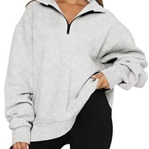 BLENCOT Women Half Zip Oversized Sweatshirts Long Sleeve Solid Color Drop Shoulder Fleece Workout Pullover S-2XL
