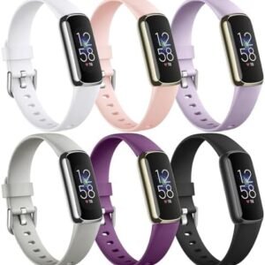 Maledan 6 Pack Band Compatible with Fitbit Luxe Bands for Women Men, Soft Silicone Adjustable Waterproof Sport Bracelet Replacement Strap Accessories Wristbands for Fitbit Luxe Fitness Tracker