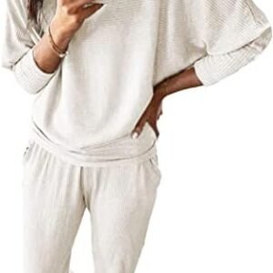PRETTYGARDEN Women's Fashion Outfits 2 Piece Sweatsuit Solid Color Long Sleeve Pullover Long Pants