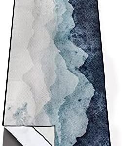 QiyI Yoga Mat Towel with Corner Pockets, Non Slip Sweat Absorbent Hot Yoga Towels, Soft Yoga Blankets with Travel Bag, Skidless Mat Cover for Workout, Gym, Fitness - 70"x26", Watercolor Mountain