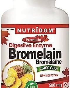 Nutridom Bromelain Digestive Enzyme Pineapple Supplements, 2400 GDU/g, 500 mg, Supports Healthy Digestion, Non-GMO, Vegan, Free of Gluten, Soy & Dairy (60 Vegetable Capsules)