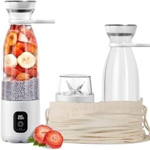 Leegoal Portable Blender, 300W Personal Blender for Shakes and Smoothies High Speed Ice Blender for Kitchen 6000mAh Cordless Travel Mini Blender Bravo 20oz Cup to go (Travel Version, White)