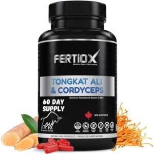 Fertiox Tongkat Ali and Cordyceps Supplement - Premium Raw Extract - 6000mg Tongkat Ali and 3000mg Cordyceps Equivalent I Energy, Immunity, Vitality Support for Men & Women, pure extracted raw ingredients, double action, ageless, max enhancing,atp energy supplement I 60 Vegetable Capsules I Made in Canada