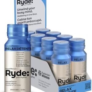 Ryde Relax Shot | Raspberry Flavor | 8 pack of 60 ml Relax shots | Calming Ginseng & Chamomile | Zero Calories, Zero Sugar and Vegan