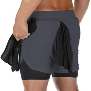 HAVANSIDY Mens 2-in-1 Athletic Shorts Gym Workout Activewear Running Training Joggers Shorts with Phone Pockets