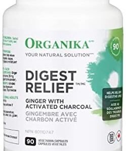 Organika Digest Relief- with Ginger and Activated Charcoal- Relief for Digestive Upset, 90 Count (Pack of 1)