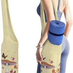 Niapessel Yoga Mat Bag, Yoga Mat Bags for Women, Mushroom Butterflys Vintage Hippie Print Yoga Mat Holder Bag Carrier Large with Pockets Yoga Accessories Yoga Gifts for Women And Yoga Lover