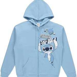 Disney Ladies Lilo and Stitch Sweatshirt - Ladies Classic Lilo and Stitch Multi Print Zip Hoodie Sweatshirt