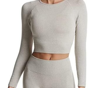 SEAUR Women Long Sleeve Crop Top Workout Yoga Crop Tops Seamless Slim Fit Cropped Running Sports Gym Shirts (Only Tops)