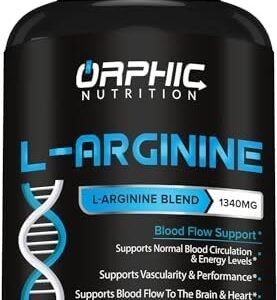 ORPHIC NUTRITION Extra Strength L Arginine - Nitric Oxide Supplement to Support Muscle Health, Exercise Performance and Endurance, Vascularity, Heart Health, Energy Levels* - 60 Caps