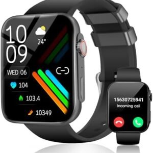 Smart Watch for Men Women (Answer/Make Call /1.96" Screen) Fitness Tracker Heart Rate Blood Oxygen Monitor Blood Pressure IP68 Waterproof Activity Tracker Smartwatch for iOS Android (Black Frame)