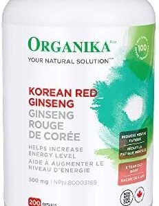 Organika Korean Red Ginseng- 6 Year Old Roots, Energy Support, Stress Support, Warming Effect- 200caps