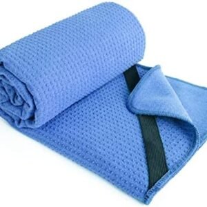 POLYTE Microfiber Hot Yoga Towel Mat with Non-Slip Silicone Grip and Secure Fit Elastic Straps, 24 x 72 in (Blue)