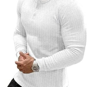 Muscle Cmdr Men's Ribbed Henley Shirt Slim Fit Cotton Short/Long Sleeve Casual T-Shirt