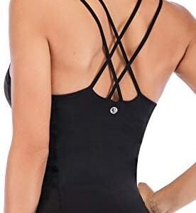 RUNNING GIRL Yoga Tank Tops for Women Built in Shelf Bra B/C Cups Strappy Back Activewear Workout Compression Tops