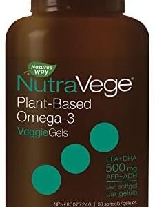 Nature's Way NutraVege Plant-based Omega-3 VeggieGels – Vegan-friendly Omega-3 Supplement with 500mg EPA + DHA – Fresh Mint Flavour – Supports Healthy Heart, Eyes and Brain Function in Adults, 30 Softgels