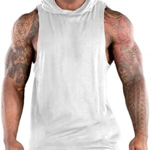 FLLSGT Men's Workout Hooded Tank Tops Sports Sleeveless Gym Hoodies Bodybuilding Fitness Training Muscle Cut Off T-Shirts