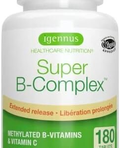 Super B-Complex High Absorption Methylated B Vitamins with Folate, Energy, Heart & Brain Function, B6 & B12 as Methylcobalamin, Vitamin C, High Absorption, Flush-Free Niacin, 180 Tablets, By Igennus