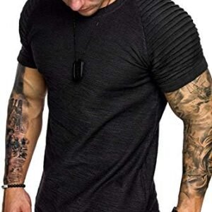 COOFANDY Men's Muscle T-Shirt Pleated Raglan Sleeve Bodybuilding Gym Tee Short Sleeve Fashion Workout Shirts Hipster Shirt