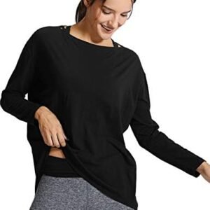 CRZ YOGA Long Sleeve Workout Shirts for Women Loose Fit-Pima Cotton Yoga Shirts Casual Fall Tops Shirts