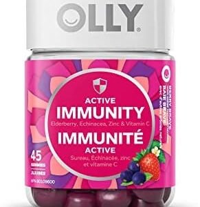OLLY Active Immunity + Elderberry Gummy Supplement with Echinacea, Zinc & Vitamin C Berry Brave to boost immunity 15 day supply 45 gummies