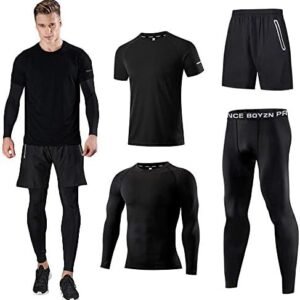 Holure Men's Sports Running Set (Pack of 4) Athletic Shirt+Short/Compression Shirt+Pants Skin Tracksuit Gym Suits