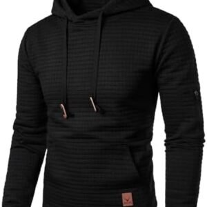 HOOD CREW Men’s Long Sleeve Hooded Sweatshirt Pullover Plaid Hoodie Tops with Drawstring
