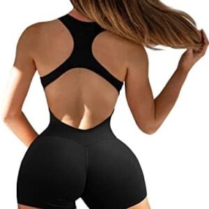 OZICERD Womens Jumpsuit Workout Gym One Piece Outfit Bodycon Rompers with Built in Bra Sexy Backless Jumpsuits