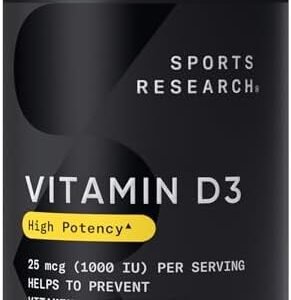 Sports Research Vitamin D3 1,000 IU with Coconut Oil - Vitamin D for Healthy Bones, Teeth, and Maintenance of Good Health - Non-GMO, Gluten & Soy Free - 360 Liquid Softgels